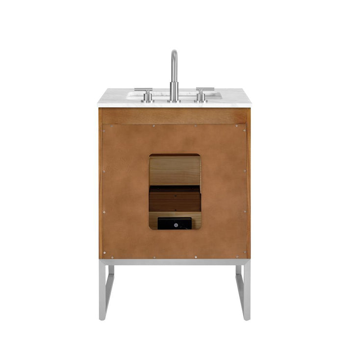 Bemma, Markham 24" Single Vanity, Walnut/Brushed Nickel, Carrara Marble Top#top-options_carrara-marble-top