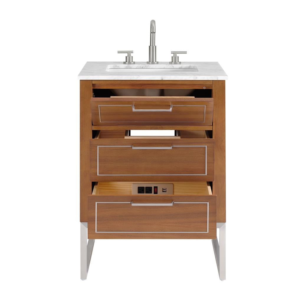 Bemma, Markham 24" Single Vanity, Walnut/Brushed Nickel, Carrara Marble Top#top-options_carrara-marble-top