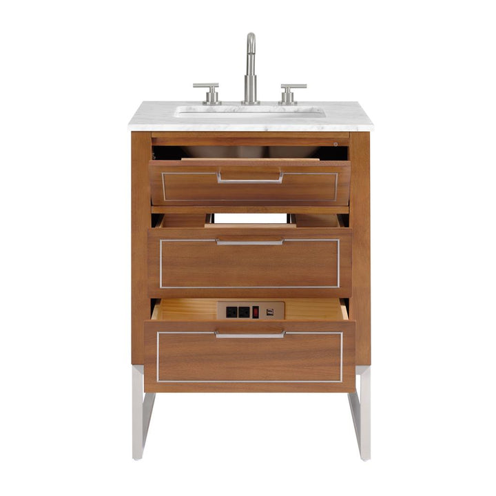 Bemma, Markham 24" Single Vanity, Walnut/Brushed Nickel, Carrara Marble Top#top-options_carrara-marble-top