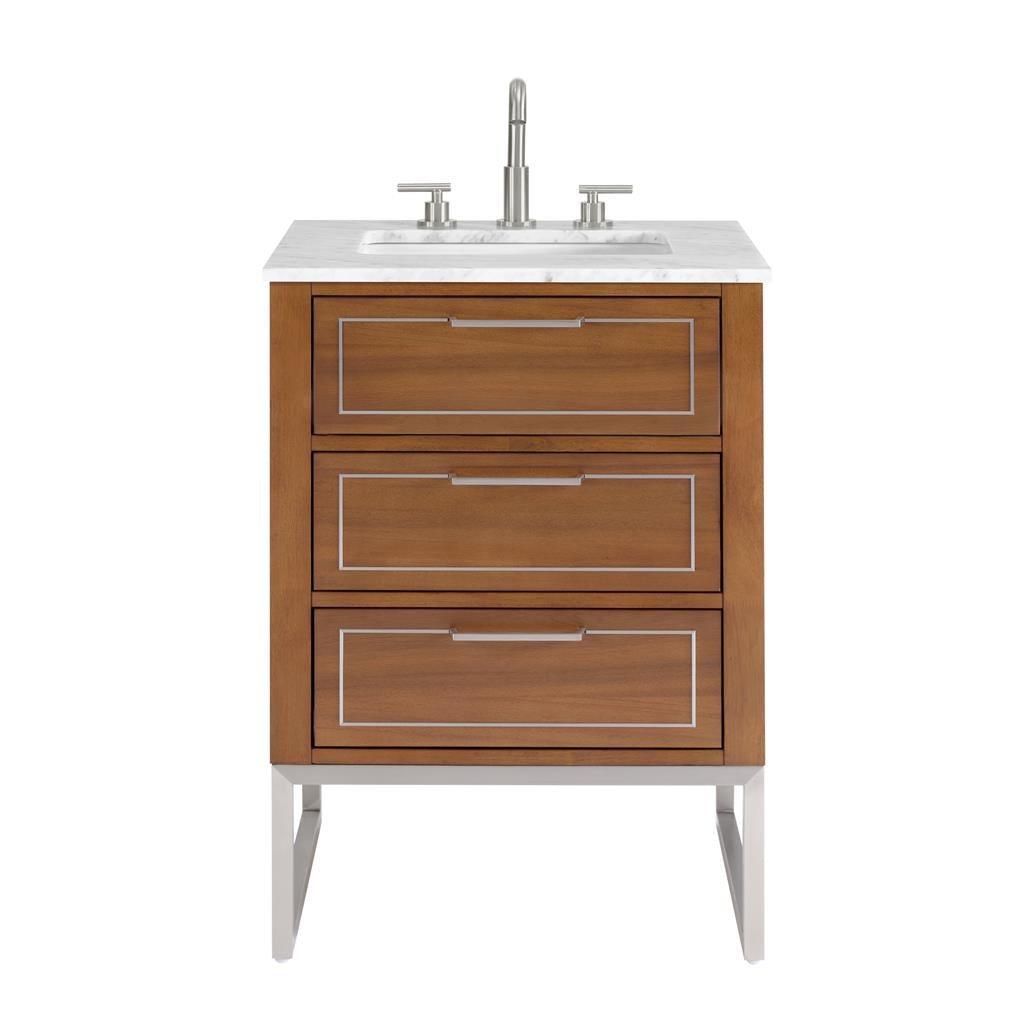 Bemma, Markham 24" Single Vanity, Walnut/Brushed Nickel, Carrara Marble Top#top-options_carrara-marble-top