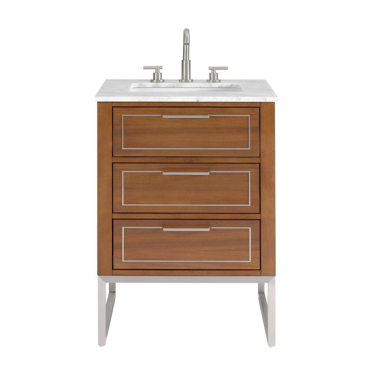 Bemma, Markham 24" Single Vanity, Walnut/Brushed Nickel, Carrara Marble Top#top-options_carrara-marble-top