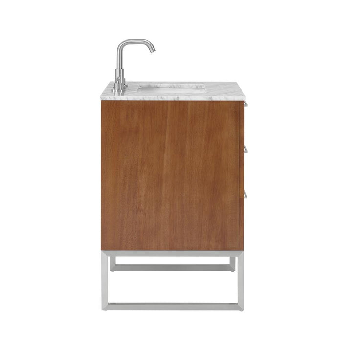 Bemma, Markham 24" Single Vanity, Walnut/Brushed Nickel, Carrara Marble Top#top-options_carrara-marble-top