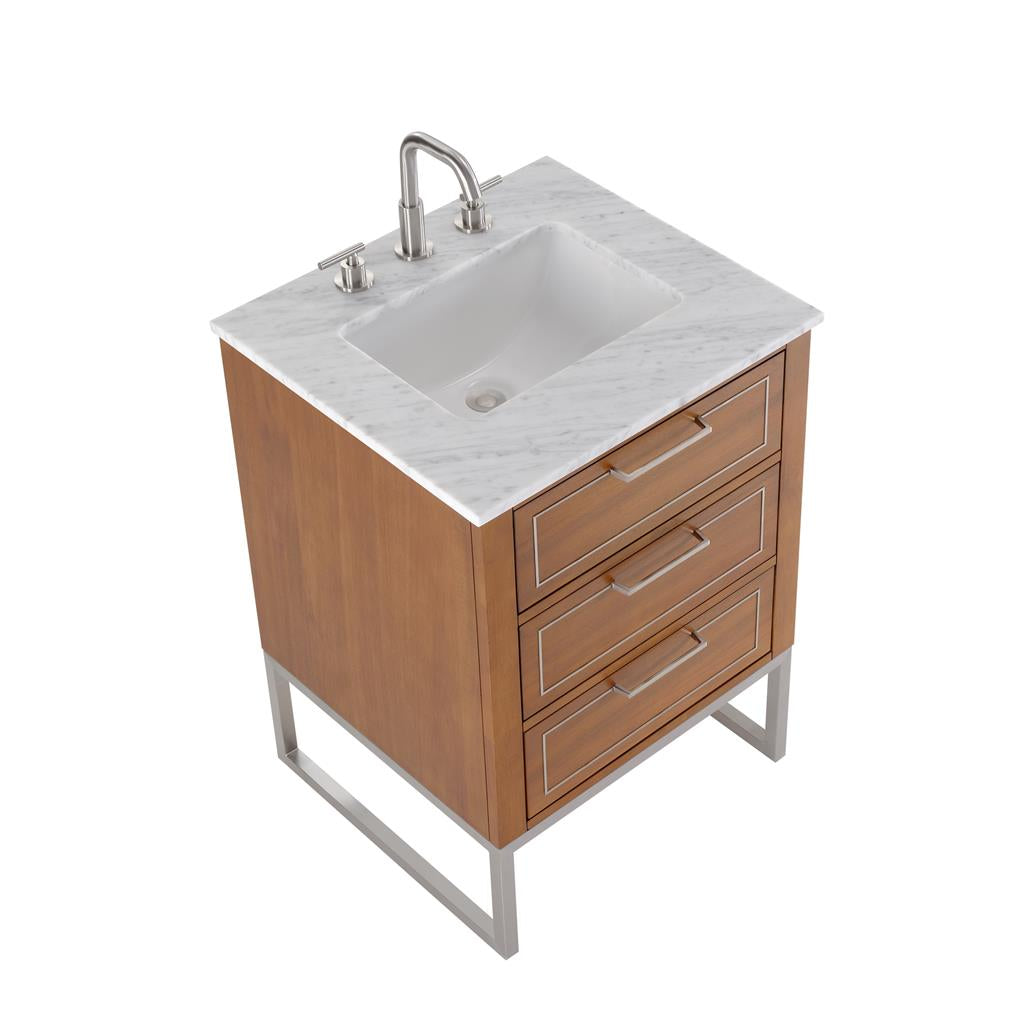 Bemma, Markham 24" Single Vanity, Walnut/Brushed Nickel, Carrara Marble Top#top-options_carrara-marble-top