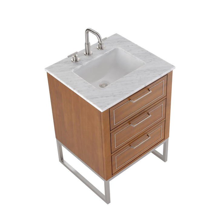 Bemma, Markham 24" Single Vanity, Walnut/Brushed Nickel, Carrara Marble Top#top-options_carrara-marble-top