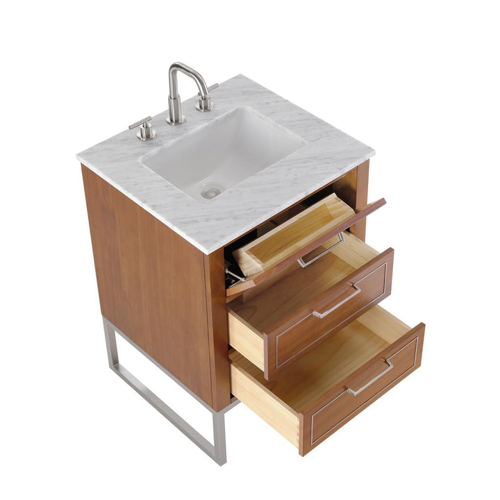 Bemma, Markham 24" Single Vanity, Walnut/Brushed Nickel, Carrara Marble Top#top-options_carrara-marble-top