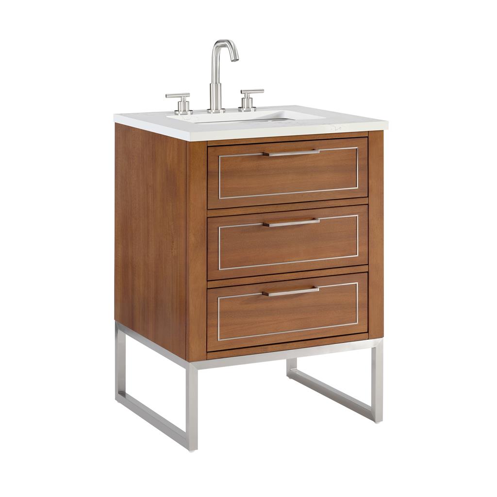 Bemma, Markham 24" Single Vanity, Walnut/Brushed Nickel, Calacatta Quartz Top#top-options_calacatta-quartz-top