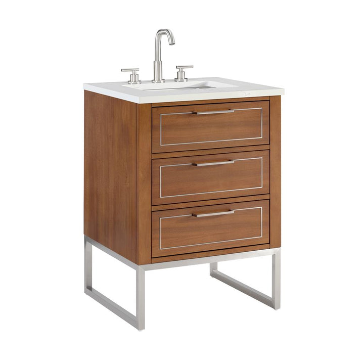 Bemma, Markham 24" Single Vanity, Walnut/Brushed Nickel, Calacatta Quartz Top#top-options_calacatta-quartz-top