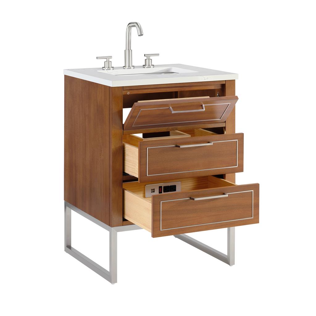 Bemma, Markham 24" Single Vanity, Walnut/Brushed Nickel, Calacatta Quartz Top#top-options_calacatta-quartz-top