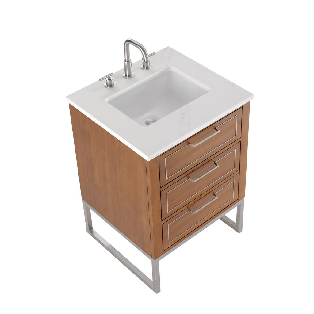 Bemma, Markham 24" Single Vanity, Walnut/Brushed Nickel, Calacatta Quartz Top#top-options_calacatta-quartz-top
