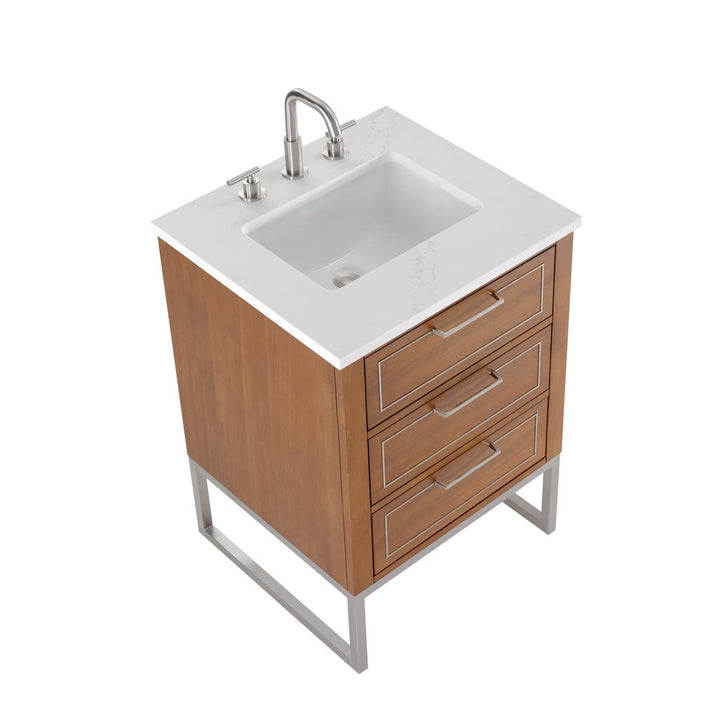 Bemma, Markham 24" Single Vanity, Walnut/Brushed Nickel, Calacatta Quartz Top#top-options_calacatta-quartz-top