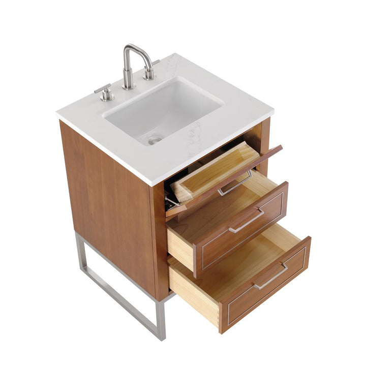 Bemma, Markham 24" Single Vanity, Walnut/Brushed Nickel, Calacatta Quartz Top#top-options_calacatta-quartz-top