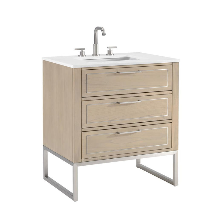 Bemma, Markham 30" Single Vanity, Cashmere Grey/Brushed Nickel, White Quartz Top#top-options_white-quartz-top
