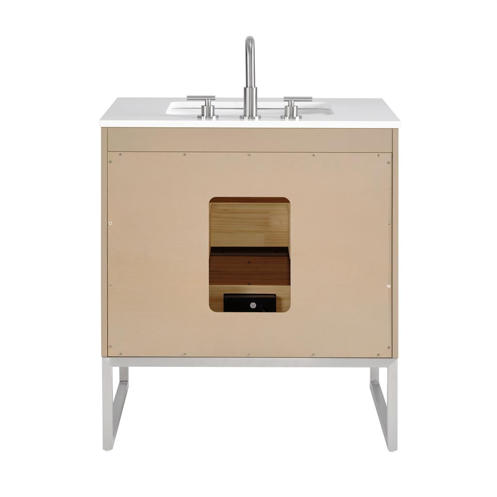 Bemma, Markham 30" Single Vanity, Cashmere Grey/Brushed Nickel, White Quartz Top#top-options_white-quartz-top