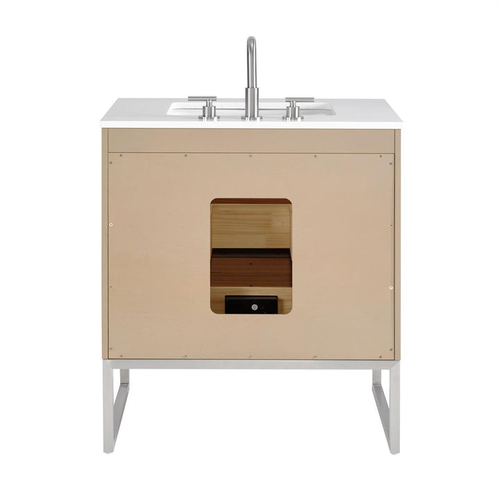 Bemma, Markham 30" Single Vanity, Cashmere Grey/Brushed Nickel, White Quartz Top#top-options_white-quartz-top