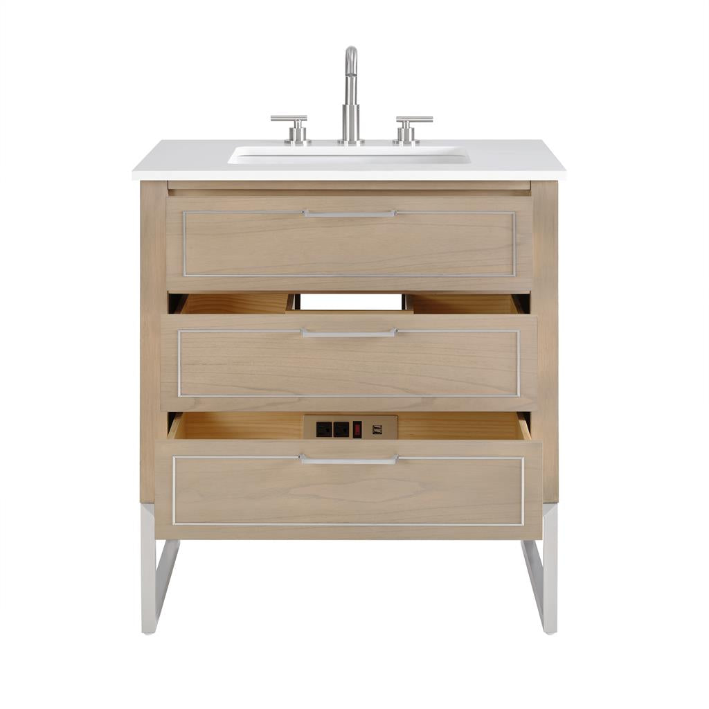 Bemma, Markham 30" Single Vanity, Cashmere Grey/Brushed Nickel, White Quartz Top#top-options_white-quartz-top