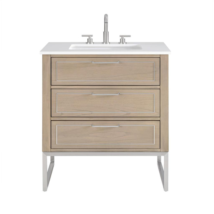 Bemma, Markham 30" Single Vanity, Cashmere Grey/Brushed Nickel, White Quartz Top#top-options_white-quartz-top