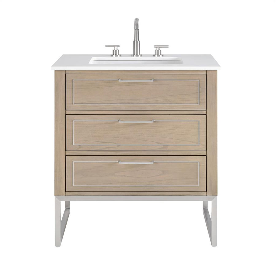 Bemma, Markham 30" Single Vanity, Cashmere Grey/Brushed Nickel, White Quartz Top#top-options_white-quartz-top