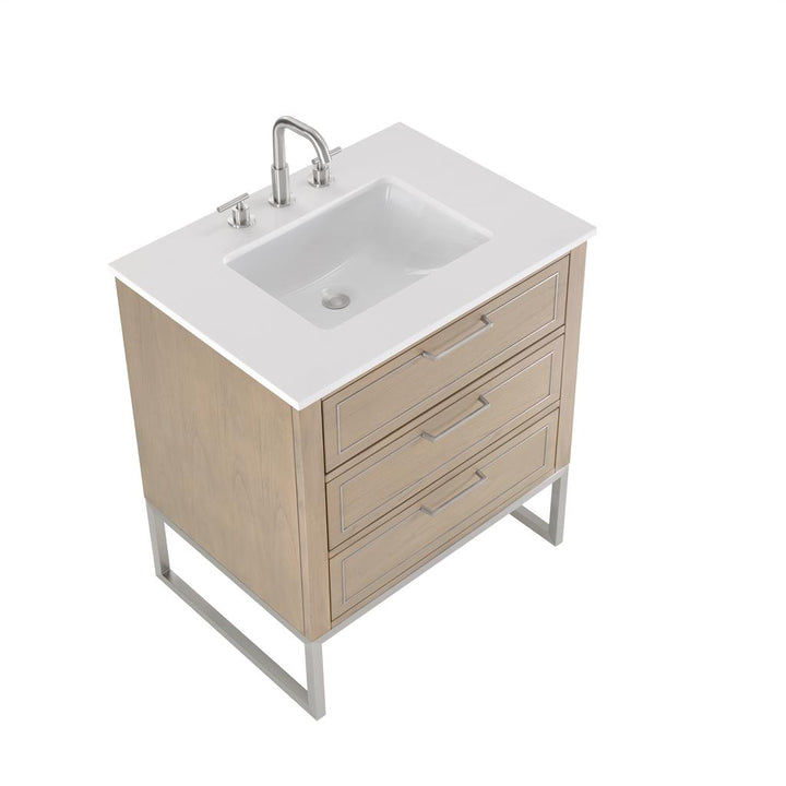 Bemma, Markham 30" Single Vanity, Cashmere Grey/Brushed Nickel, White Quartz Top#top-options_white-quartz-top
