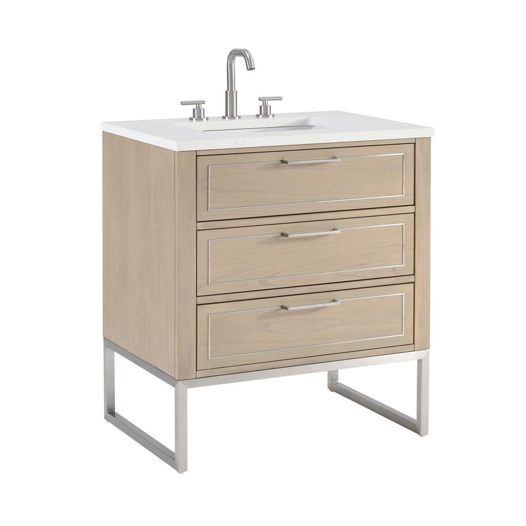 Bemma, Markham 30" Single Vanity, Cashmere Grey/Brushed Nickel, Carrara Marble Top#top-options_carrara-marble-top