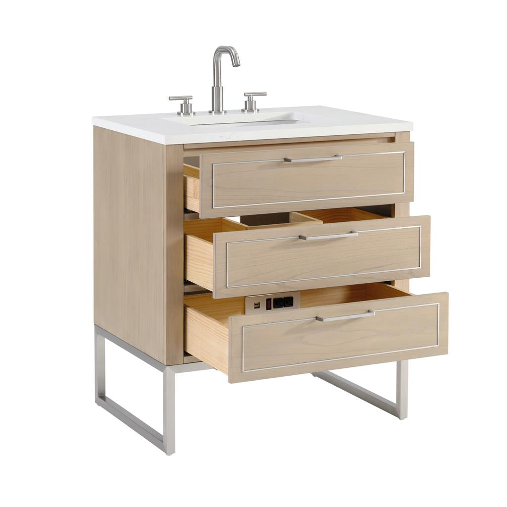 Bemma, Markham 30" Single Vanity, Cashmere Grey/Brushed Nickel, Carrara Marble Top#top-options_carrara-marble-top
