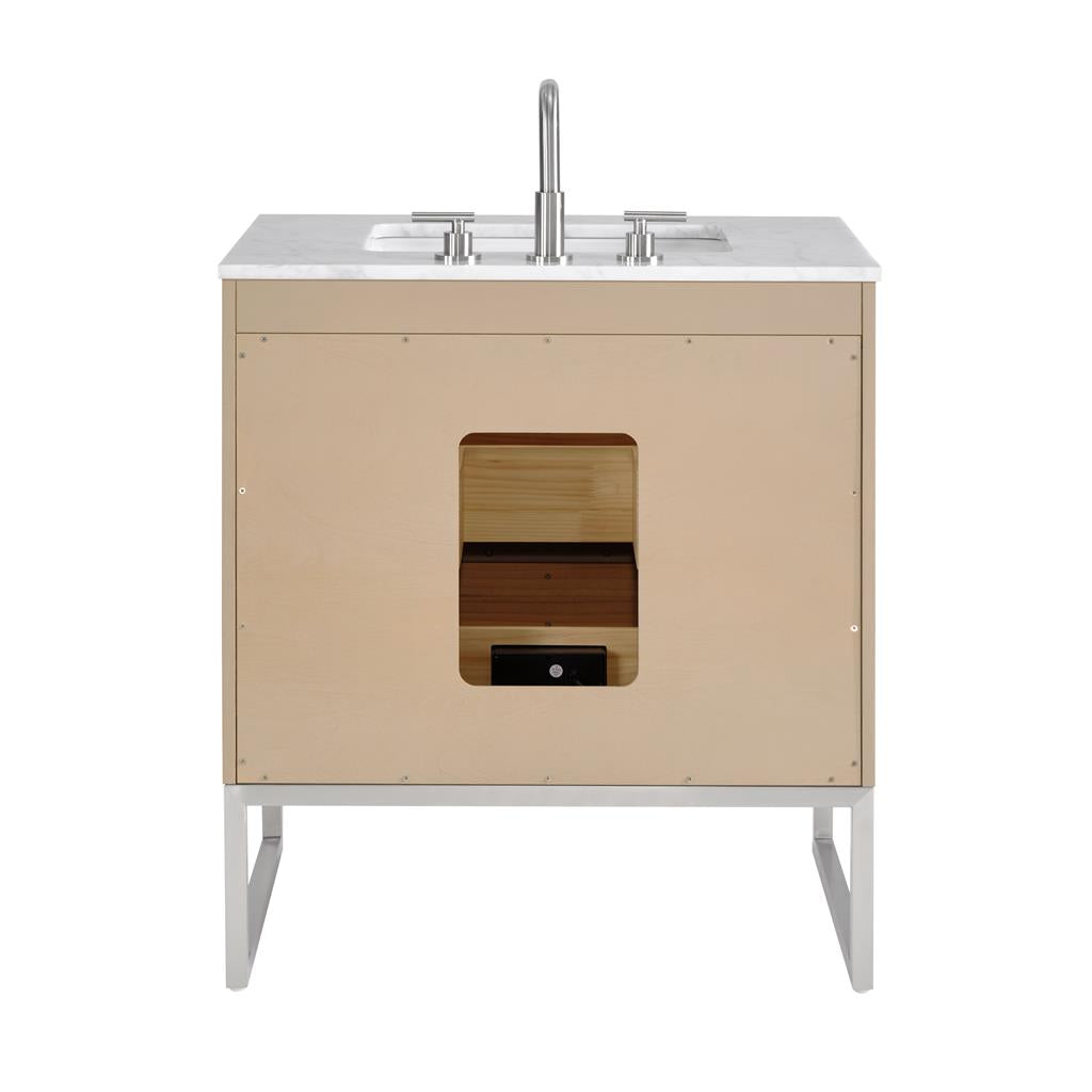Bemma, Markham 30" Single Vanity, Cashmere Grey/Brushed Nickel, Carrara Marble Top#top-options_carrara-marble-top