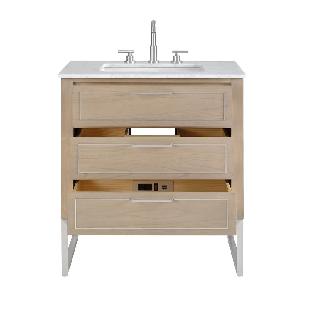 Bemma, Markham 30" Single Vanity, Cashmere Grey/Brushed Nickel, Carrara Marble Top#top-options_carrara-marble-top