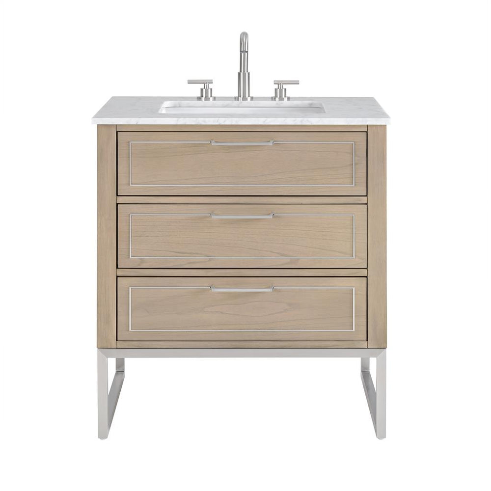 Bemma, Markham 30" Single Vanity, Cashmere Grey/Brushed Nickel, Carrara Marble Top#top-options_carrara-marble-top