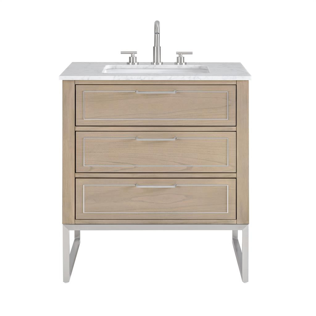 Bemma, Markham 30" Single Vanity, Cashmere Grey/Brushed Nickel, Carrara Marble Top#top-options_carrara-marble-top
