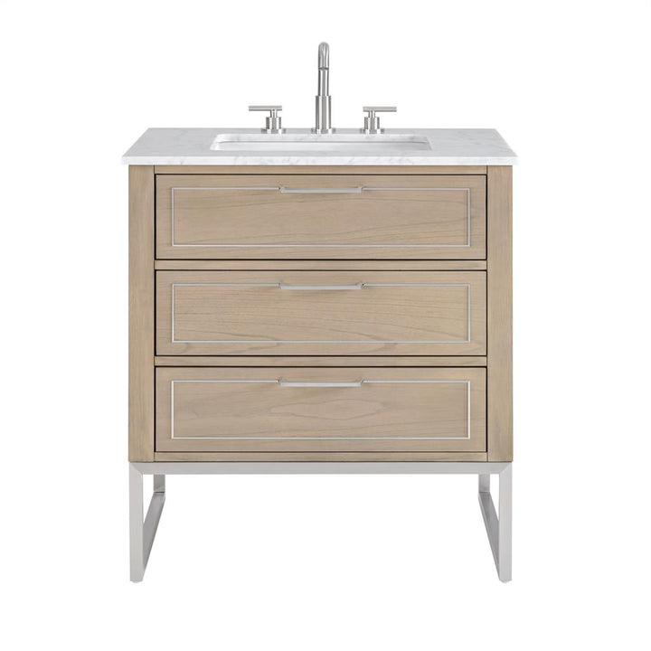 Bemma, Markham 30" Single Vanity, Cashmere Grey/Brushed Nickel, Carrara Marble Top#top-options_carrara-marble-top