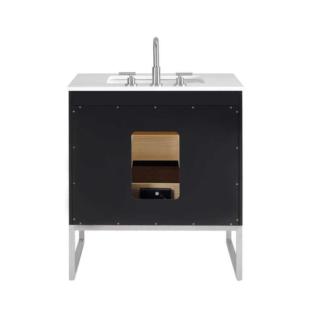Bemma, Markham 30" Single Vanity, Midnight Black/Brushed Nickel, White Quartz Top#top-options_white-quartz-top