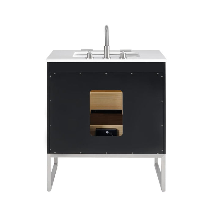Bemma, Markham 30" Single Vanity, Midnight Black/Brushed Nickel, White Quartz Top#top-options_white-quartz-top