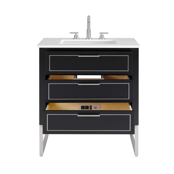 Bemma, Markham 30" Single Vanity, Midnight Black/Brushed Nickel, White Quartz Top#top-options_white-quartz-top