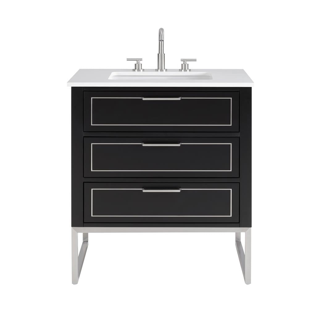 Bemma, Markham 30" Single Vanity, Midnight Black/Brushed Nickel, White Quartz Top#top-options_white-quartz-top