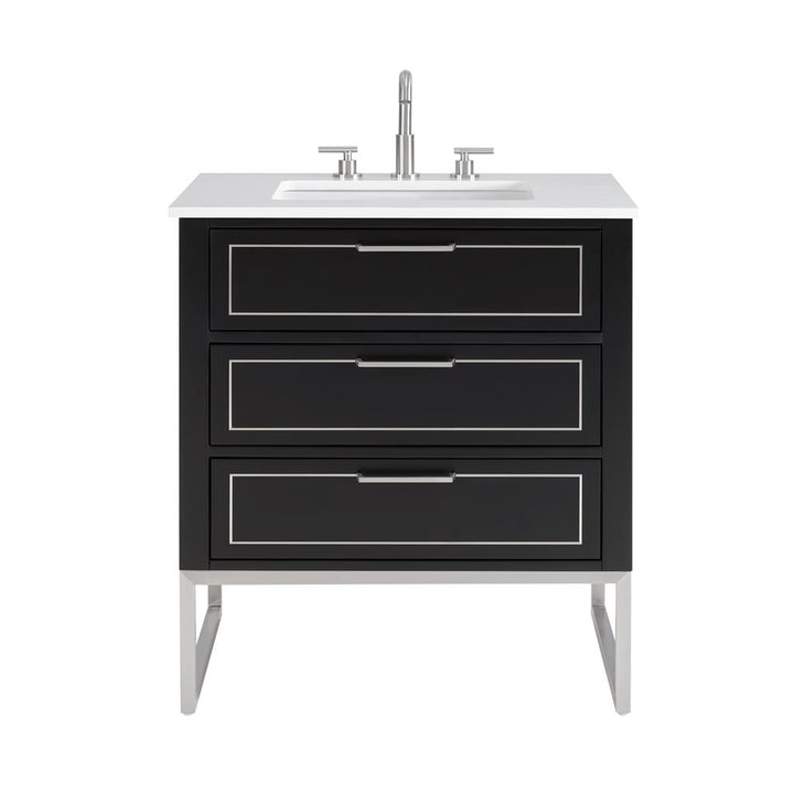Bemma, Markham 30" Single Vanity, Midnight Black/Brushed Nickel, White Quartz Top#top-options_white-quartz-top