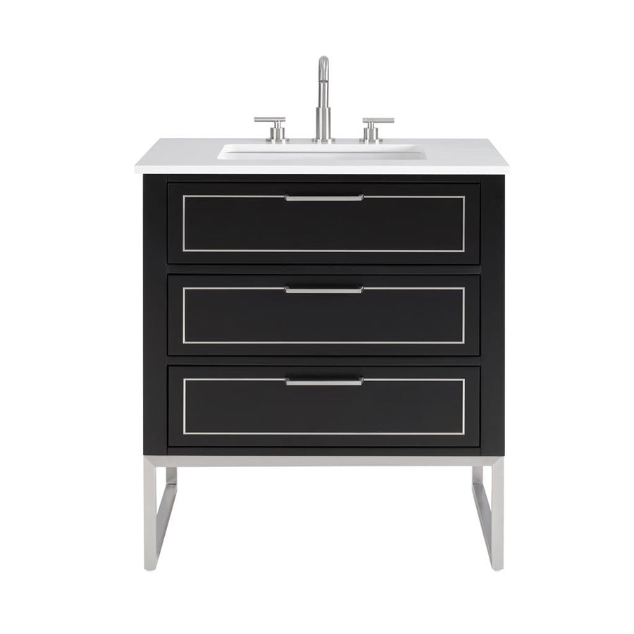 Bemma, Markham 30" Single Vanity, Midnight Black/Brushed Nickel, White Quartz Top#top-options_white-quartz-top