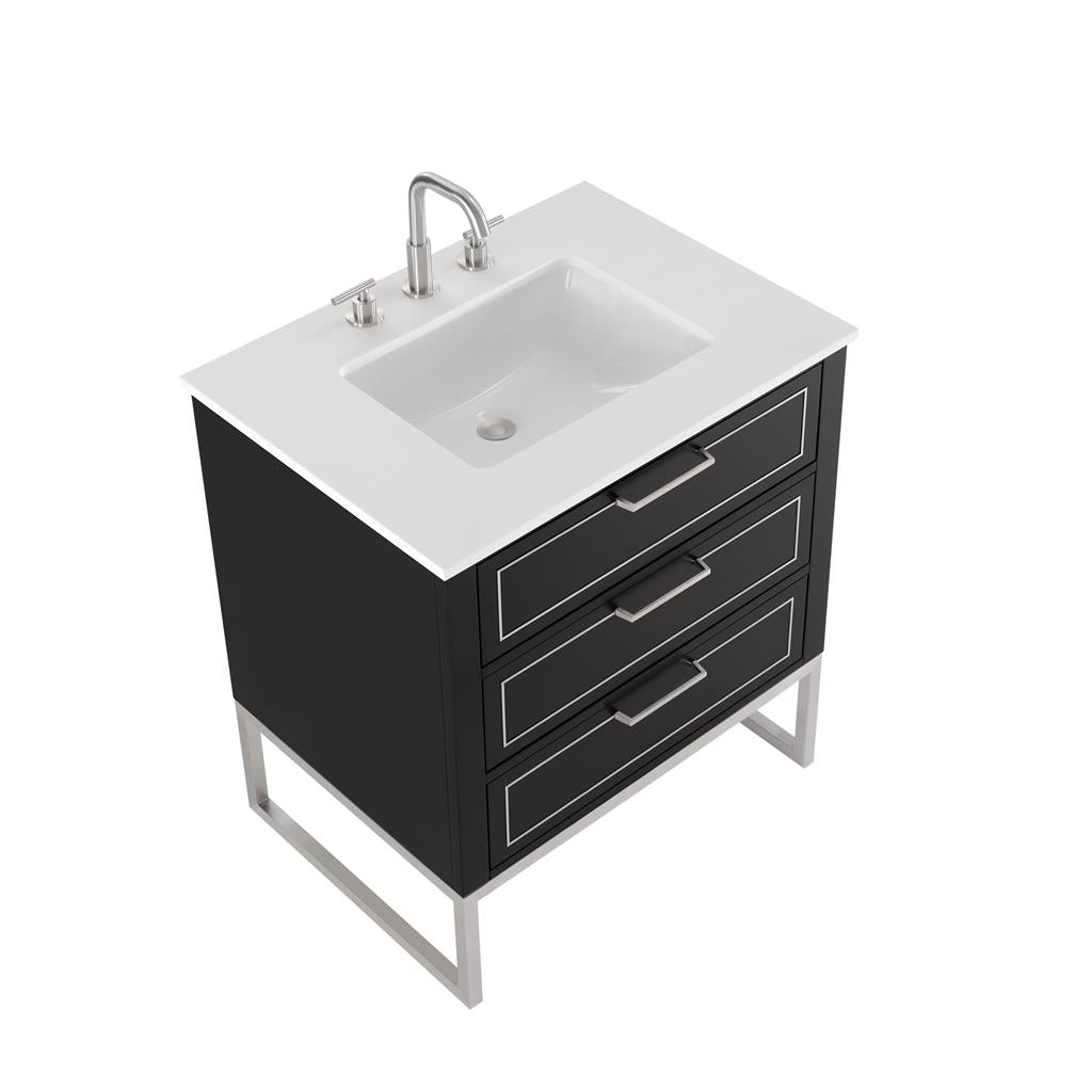Bemma, Markham 30" Single Vanity, Midnight Black/Brushed Nickel, White Quartz Top#top-options_white-quartz-top