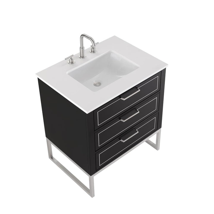 Bemma, Markham 30" Single Vanity, Midnight Black/Brushed Nickel, White Quartz Top#top-options_white-quartz-top