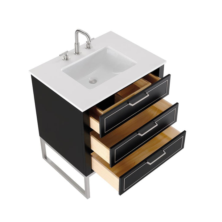 Bemma, Markham 30" Single Vanity, Midnight Black/Brushed Nickel, White Quartz Top#top-options_white-quartz-top