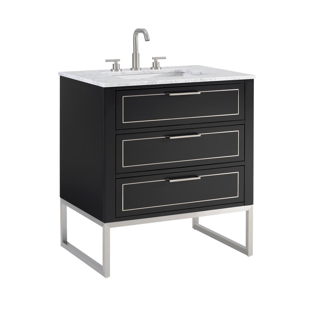 Bemma, Markham 30" Single Vanity, Midnight Black/Brushed Nickel, Carrara Marble Top#top-options_carrara-marble-top