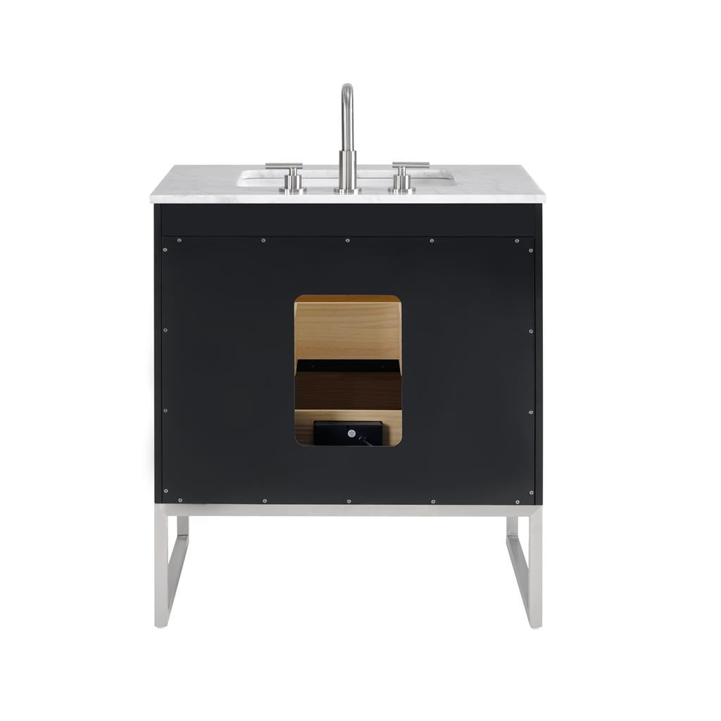 Bemma, Markham 30" Single Vanity, Midnight Black/Brushed Nickel, Carrara Marble Top#top-options_carrara-marble-top
