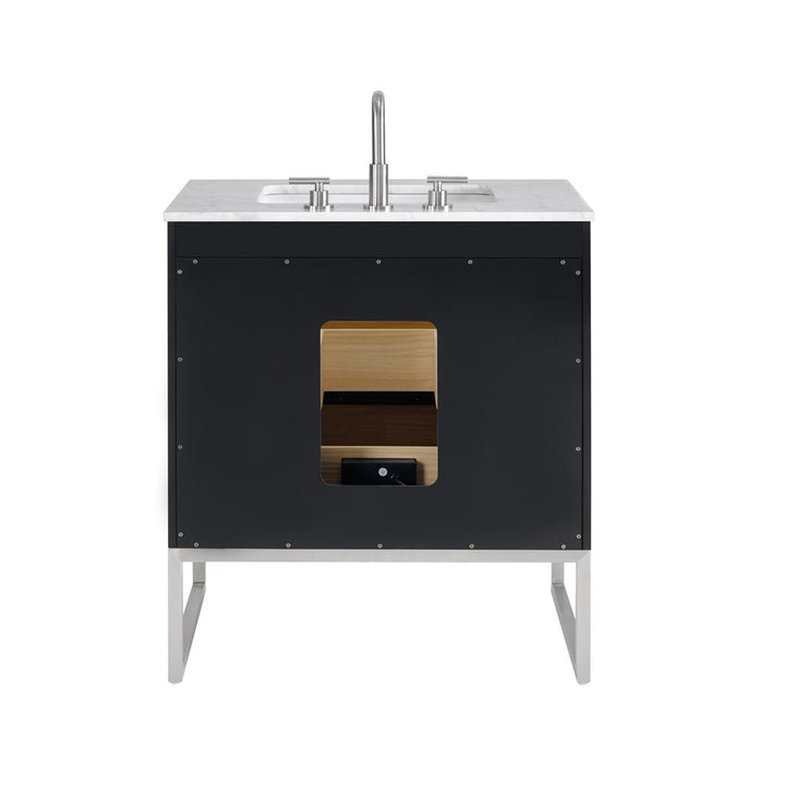 Bemma, Markham 30" Single Vanity, Midnight Black/Brushed Nickel, Carrara Marble Top#top-options_carrara-marble-top