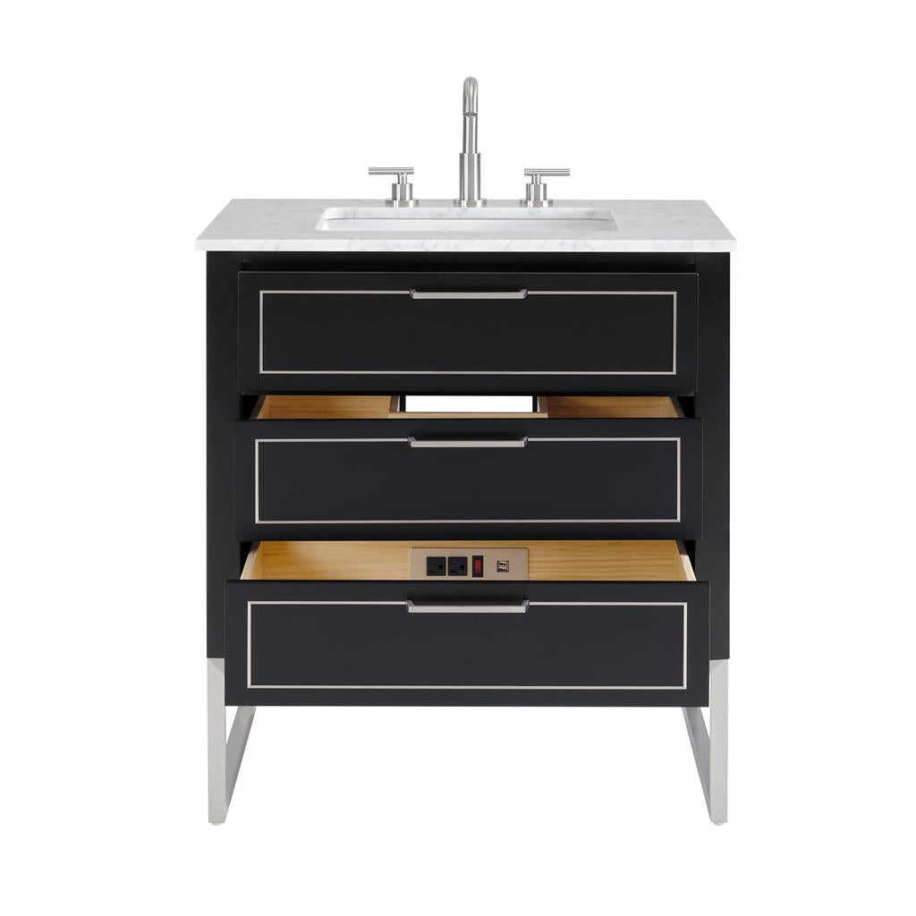 Bemma, Markham 30" Single Vanity, Midnight Black/Brushed Nickel, Carrara Marble Top#top-options_carrara-marble-top