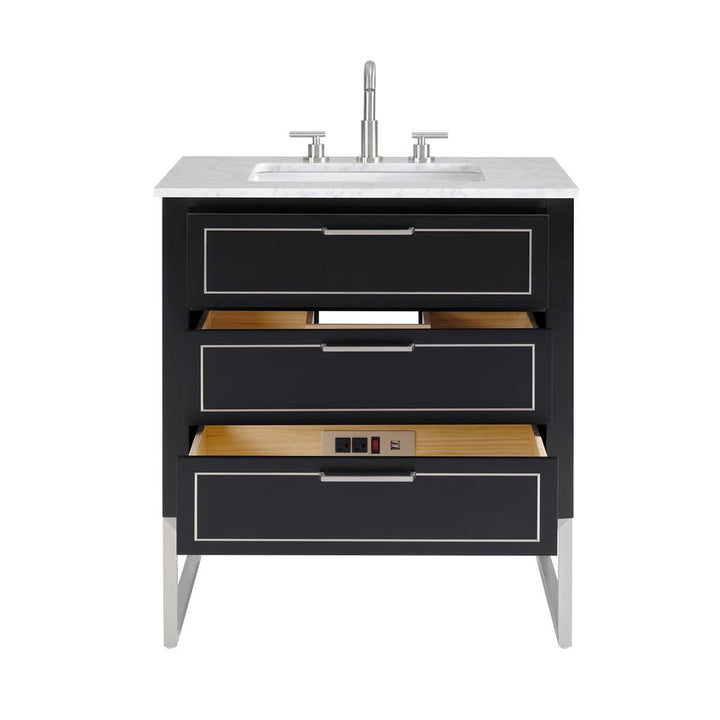 Bemma, Markham 30" Single Vanity, Midnight Black/Brushed Nickel, Carrara Marble Top#top-options_carrara-marble-top