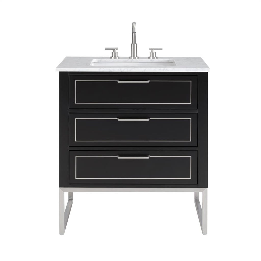 Bemma, Markham 30" Single Vanity, Midnight Black/Brushed Nickel, Carrara Marble Top#top-options_carrara-marble-top