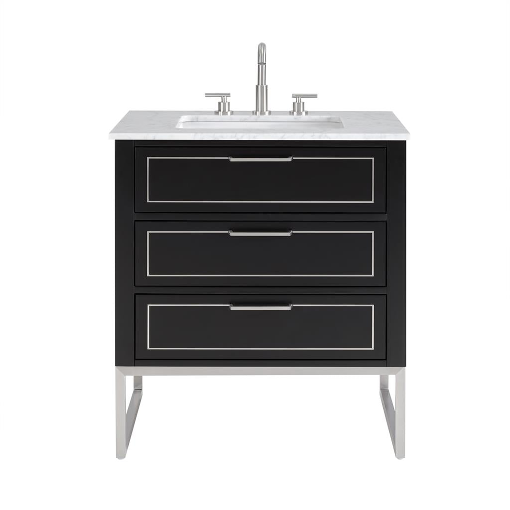 Bemma, Markham 30" Single Vanity, Midnight Black/Brushed Nickel, Carrara Marble Top#top-options_carrara-marble-top