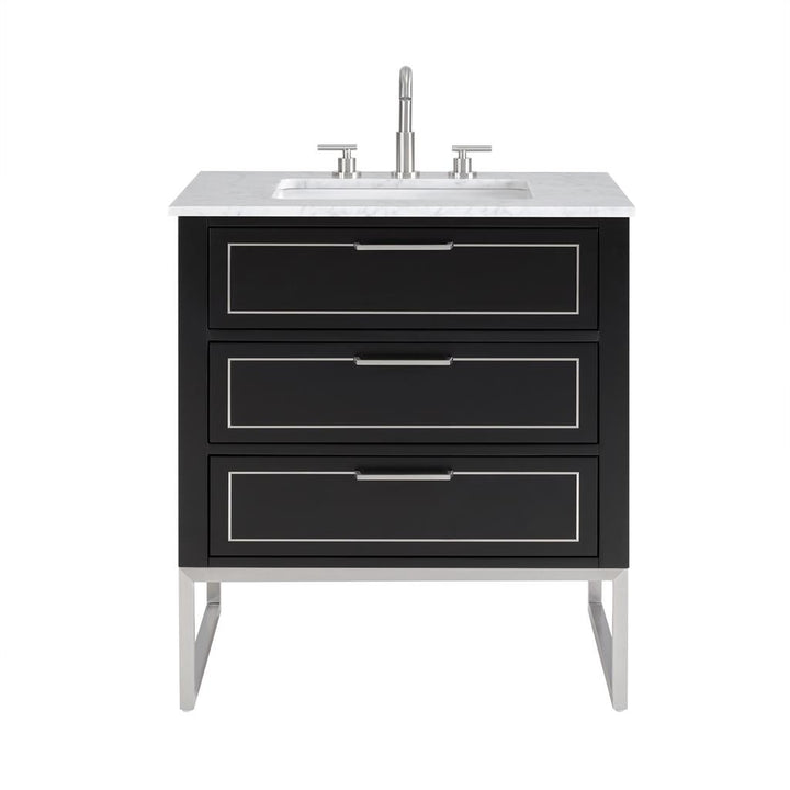 Bemma, Markham 30" Single Vanity, Midnight Black/Brushed Nickel, Carrara Marble Top#top-options_carrara-marble-top