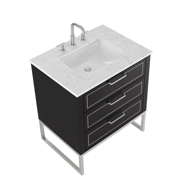 Bemma, Markham 30" Single Vanity, Midnight Black/Brushed Nickel, Carrara Marble Top#top-options_carrara-marble-top
