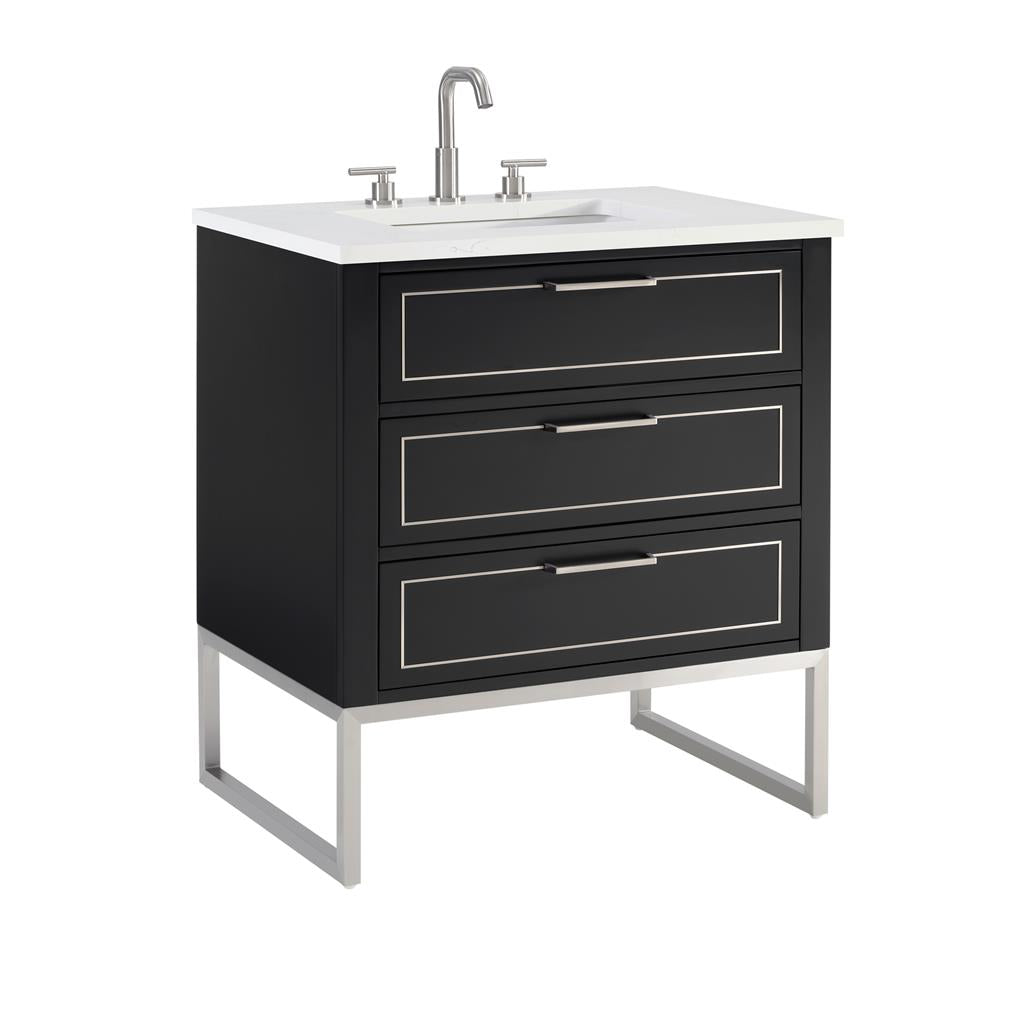 Bemma, Markham 30" Single Vanity, Midnight Black/Brushed Nickel, Calacatta Quartz Top#top-options_calacatta-quartz-top