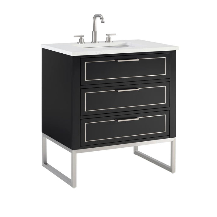 Bemma, Markham 30" Single Vanity, Midnight Black/Brushed Nickel, Calacatta Quartz Top#top-options_calacatta-quartz-top