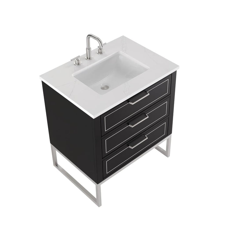 Bemma, Markham 30" Single Vanity, Midnight Black/Brushed Nickel, Calacatta Quartz Top#top-options_calacatta-quartz-top